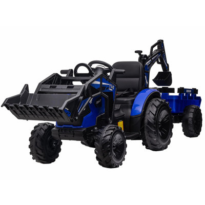 3-in-1 Electric Ride-On Tractor for Kids – 24V Excavator & Bulldozer with Trailer, Remote Control, Shovel Bucket, EVA Tires, LED Lights, Music, USB, Wireless Audio
