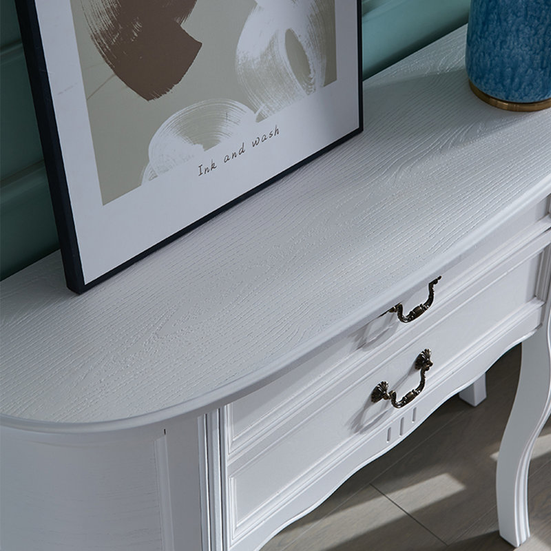 Console demi-cercle en bois massif blanc, H 34,65 po x L 39,37 po x l 14,17 po, Blanc