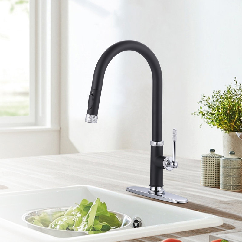 Robinet de cuisine à fixation sur le comptoir avec douchette rétractable à une poignée et deux options de débit d'eau