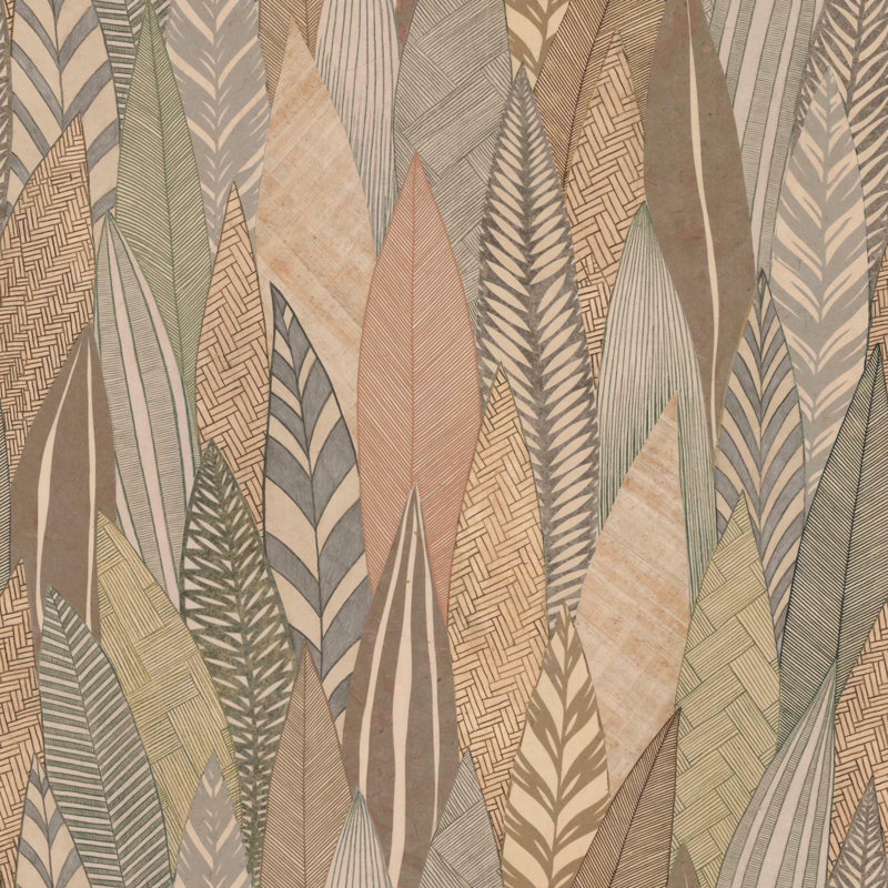 Rouleau de papier peint adhésif à motif de fougères et de plumes L 18,86 pi x l 18 po Duplantis, Brun clair / rouge