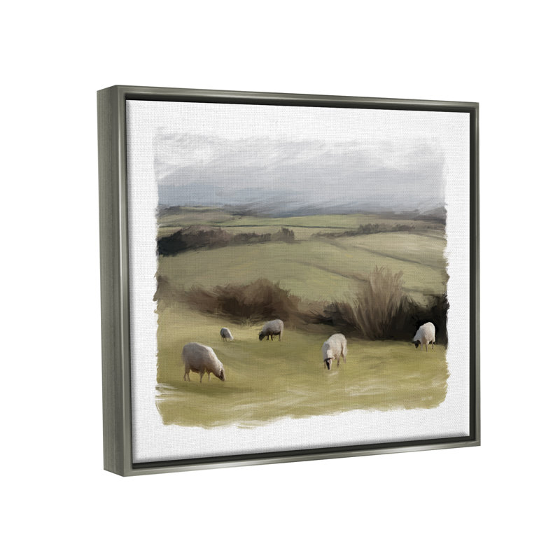 Gray Floater Framed Canvas Wall Art with Grazing Sheep