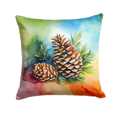 Maine White Pine Cone and Tassels in Watercolor Throw Pillow