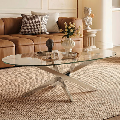 Table d'appoint en verre 39,37 "avec pieds argentés