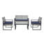 Ensemble de meubles de patio 4 pièces pour balcon, porche, jardin, jardin, cour, plateau de table en bois d'acacia gris, coussin bleu et rotin gris clair