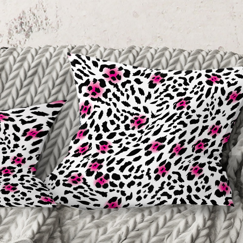 Coussin Leopard Fur Safari II - Mid-Century, 16 po x 1 po, Noir, Carré