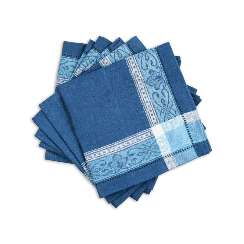 Ensemble 6 serviettes de table en lin, Nuances de bleu