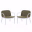 Ensemble de 2 fauteuils club d'extérieur, structure en PP blanc avec coussin vert
