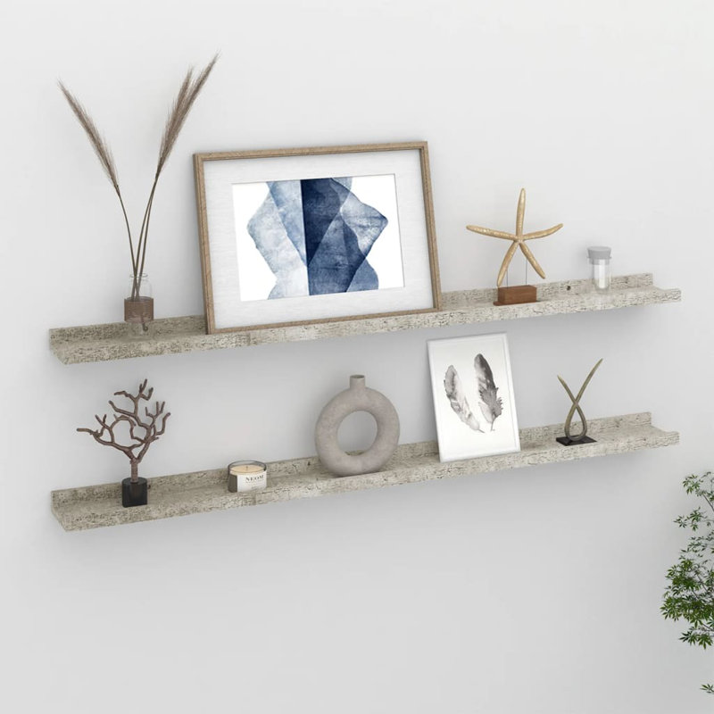 Gracelan 2 Piece Picture Ledge Wall Shelf, Concrete Grey, 3 cm H x 100 cm W x 9 cm D
