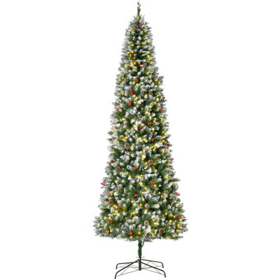 9' Artificial Tree With 460 Led Lights, Realistic Branch Structures, Pine , Red Berries & Low Energy Demand Christmas Configurations, Easy Fluffing Process
