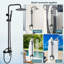 Ensemble de robinet de douche à pluie avec douche à main 8 po noir mat-93547068-93547071