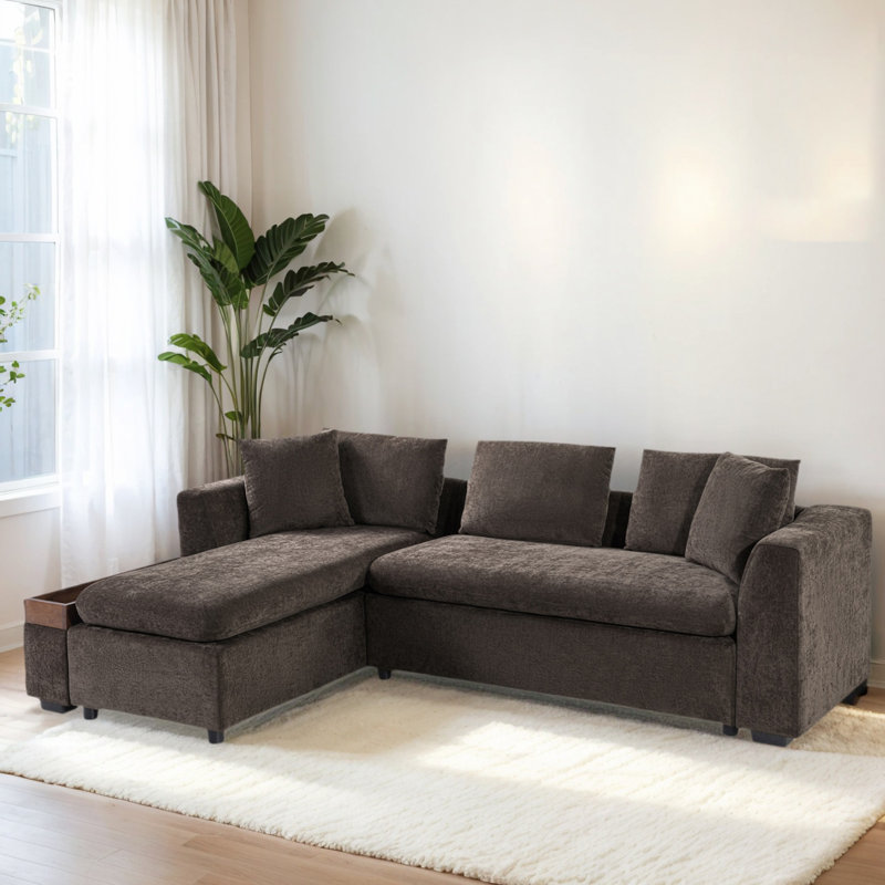 Canapé modulaire en L Luxury Chenille - canapé rembourré 93,7 po avec sièges profonds, rangement caché et coussins assortis