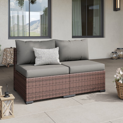 Outdoor Wicker Armless 2-Seat Patio Chairs with Cushions