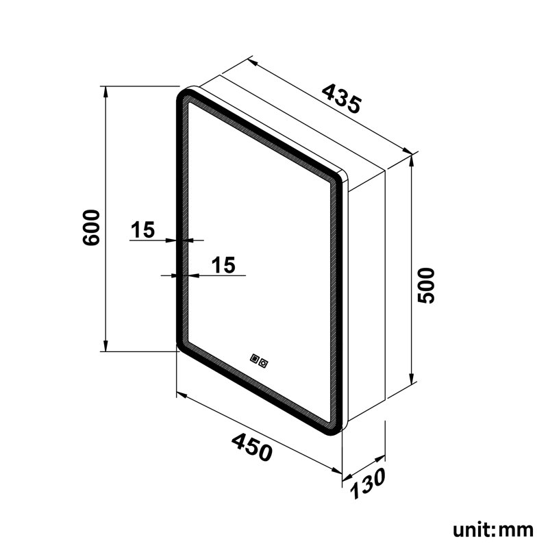W H Wall Mounted Required Medicine Cabinet Mirror, 450*600*130mm, Matte Black