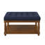 Grande table basse carrée avec repose-pieds en lin capitonné et grand repose-pieds avec tablette en bois massif - bleu marine-1539104357