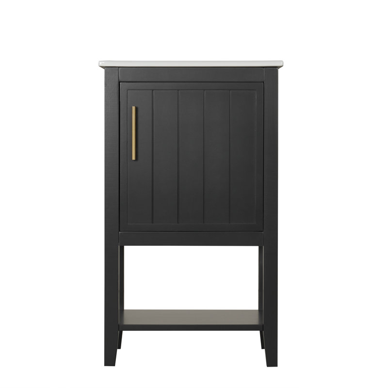 Meuble-lavabo 20 po avec comptoir en céramique, armoire et tablette ouverte, Noir