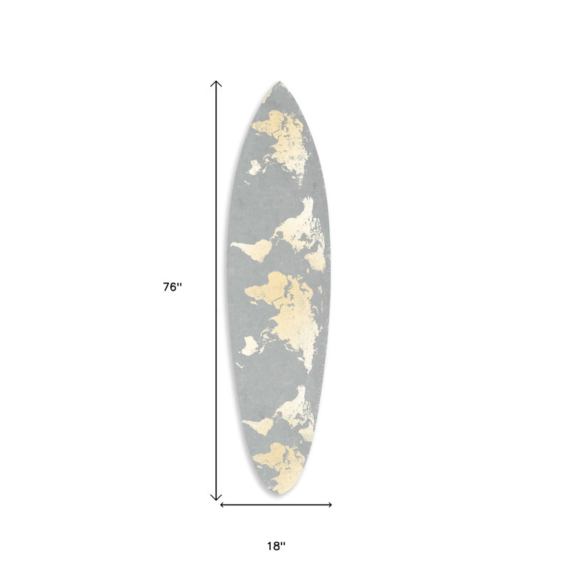 Art mural de planche de surf 76 "x 18" x 1 "gris et doré