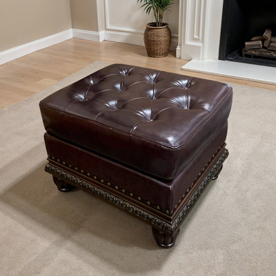 Cawthon Transitional 26" W Tufted Rectangle Ottoman in Espresso and Cherry