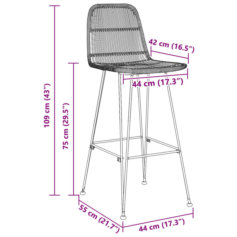 Counter Stool with Metal Frame, Black, 75cm