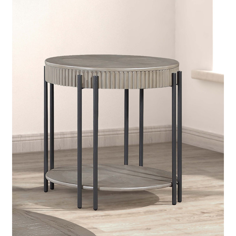 1pc Round End Table with Storage Shelf Black Brown Tan / Beige Finish Wooden Modern Furniture