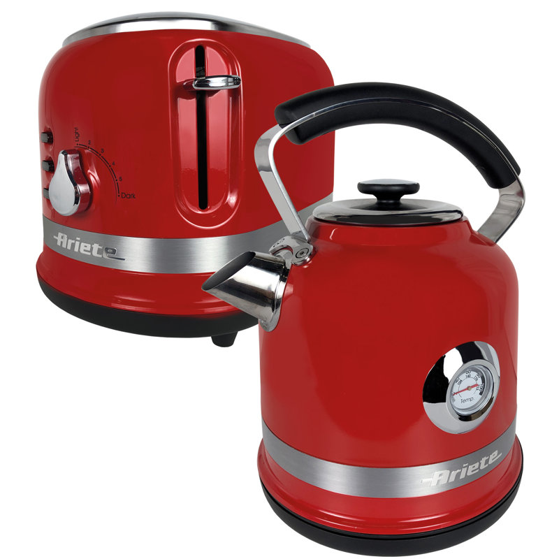 Ariete Moderna 1.7L Stainless Steel Kettle with 2 Slice Toaster Set, Red