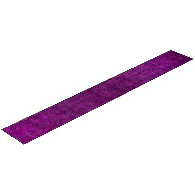 Overdyed Hand-Knotted Wool Modern-Contemporary Purple Runner 2' 7" x 20' 1"