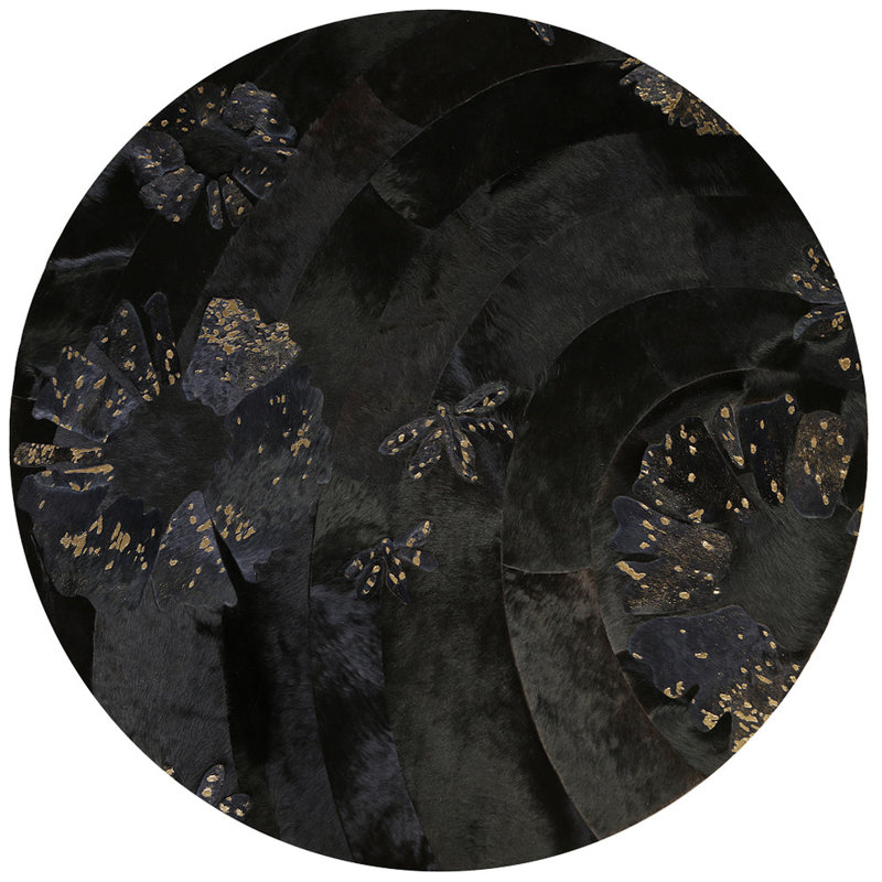 Tapis rond en cuir de vache tissé à la machine Art Hide X Sasha Biskoff, Round 4'11"