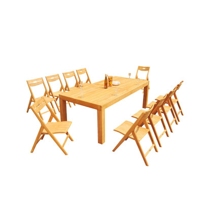 Emmetsburg 10 - Person Teak Wood Patio Dining Set with Rectangular Table