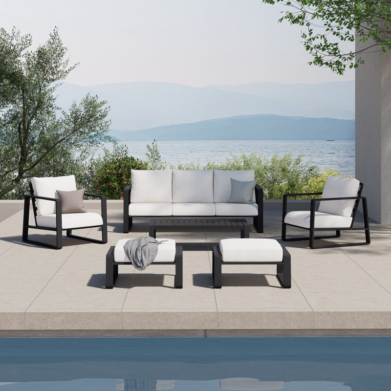 Leanna Aluminum 4 Piece Outdoor Seating Group with Cushions, 2, Yes