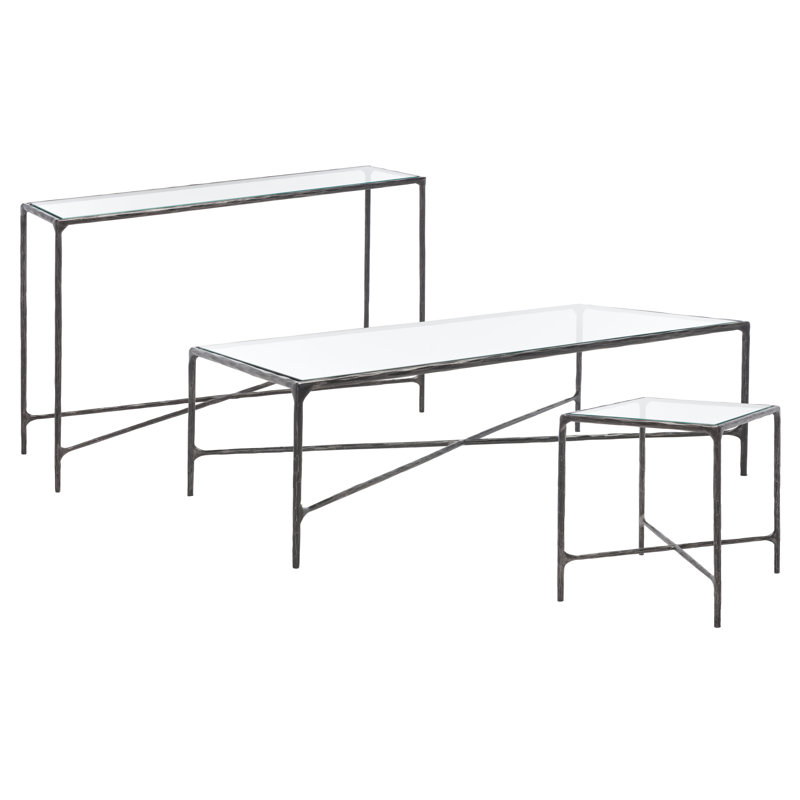 Ensemble de tables basses 3 pièces Evelynn, Transparent, Noir