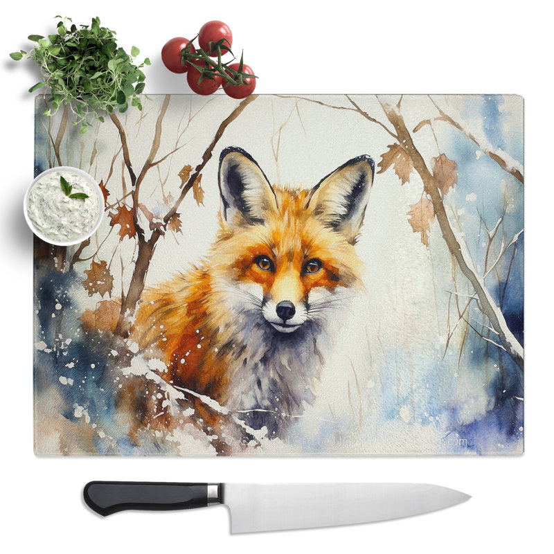 Fox Watercolour Art  Glass Chopping Board