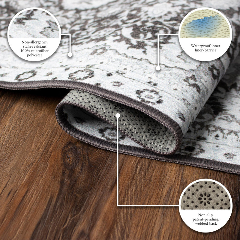 Gray Washable Synthetic 5' x 7' Rectangular Rug