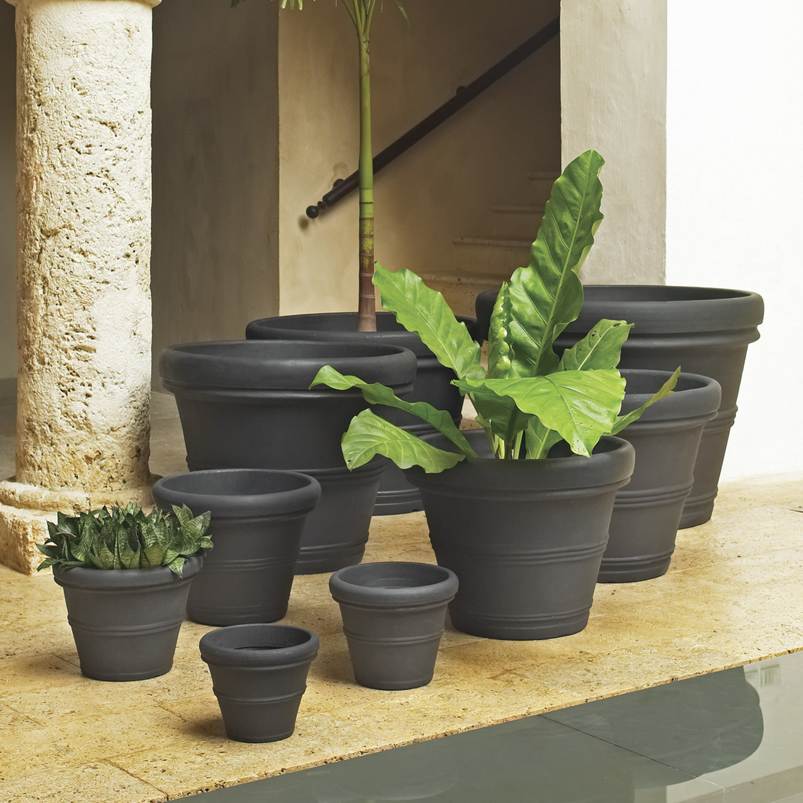 Lanesborough Resin Pot Planter, Weathered Concrete, 21.5" H x 27.36" W x 27.36" D