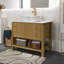 Meuble-lavabo de 36 pouces de couleur grain de bois avec lavabo en céramique à motif marbré et plateau en pierre frittée blanche de Carrare, armoire de rangement autoportante en contreplaqué avec 2 portes en bambou texturé et tablette ouverte-629019897-629019899