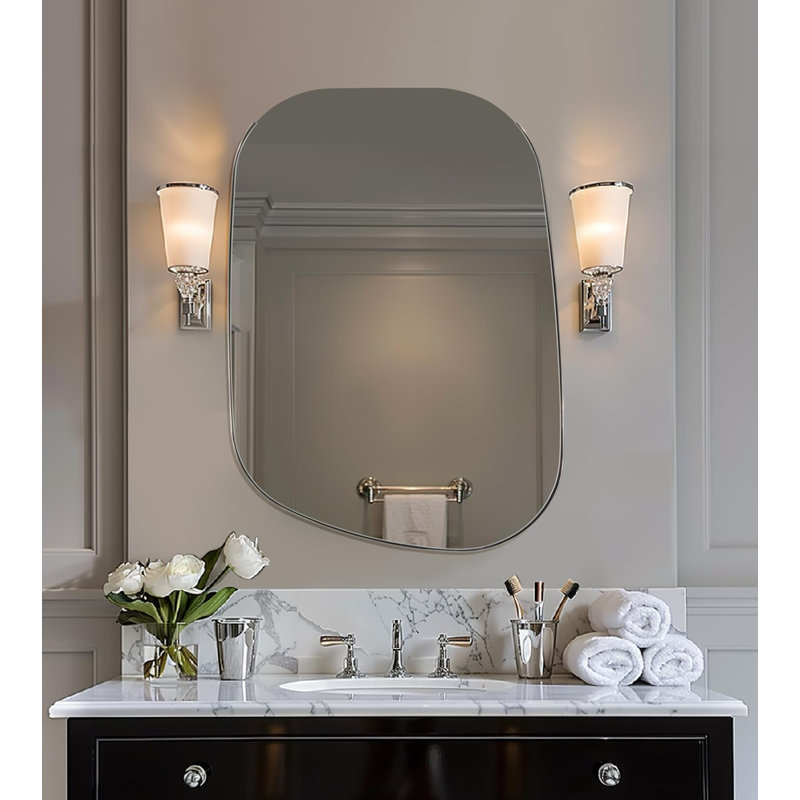 Huldrik Asymmetrical Irregular Bathroom Vanity Mirror | Stainless Steel Frame, Matte Black, 30" x 22"