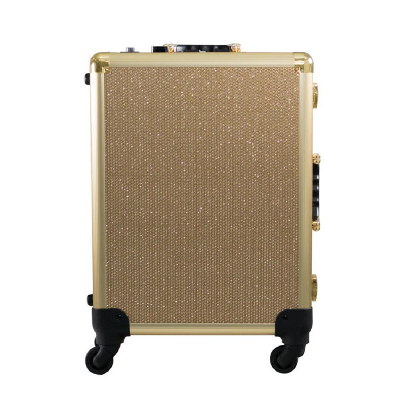 Slaycase XL Vanity Travel Train Case with LED Bulb Makeup Organizer Bag Including USB, Dimmer Switch, Champagne Sparkle