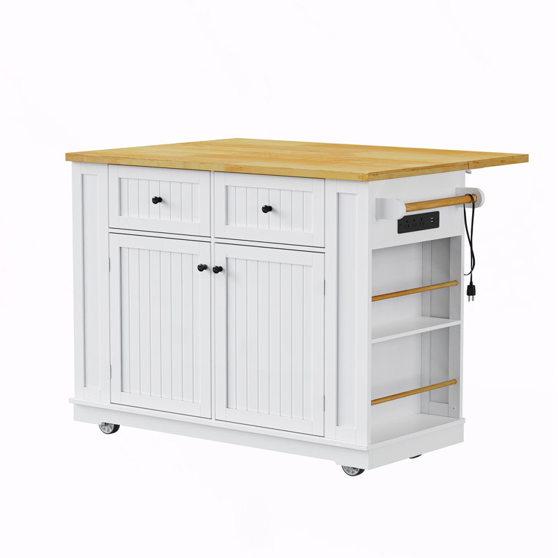 Kitchen Island With Drop Leaf, White