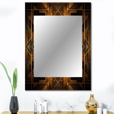 Or noir Fractal Tide V - miroir mural fractal, miroir décoratif doré, impression d'art en métal