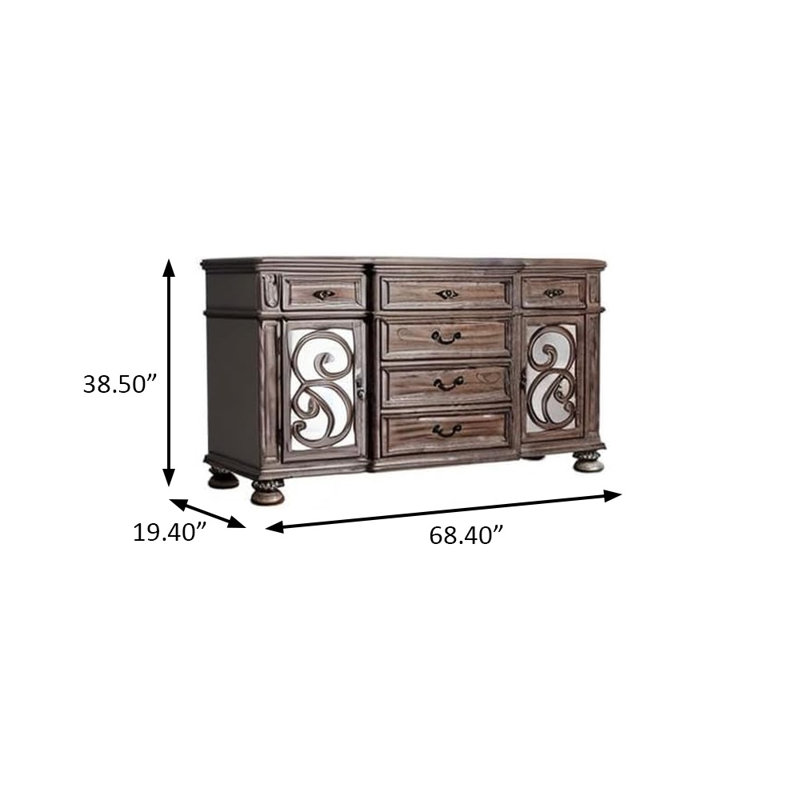 Desserte de 68,4 po de style rustique naturel, Brun