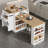 Extendable Kitchen Island with Drawers, White Mobile Console Table with Double Door Cabinet and Open Shelving, Serving as Dining Table and Breakfast Bar