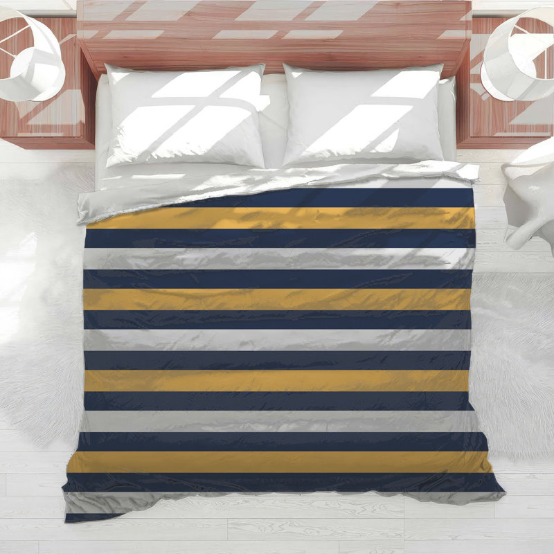 Navy White Yellow Stripes Comforter, Queen