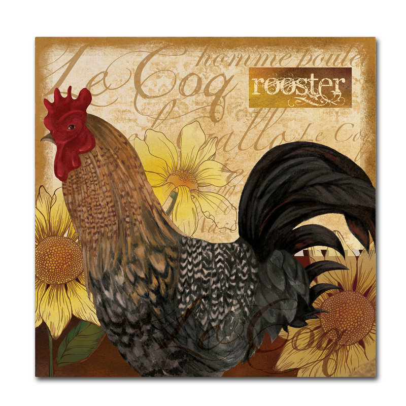 'Rooster' Graphic Art Print on Wrapped Canvas, 14" H x 14" W