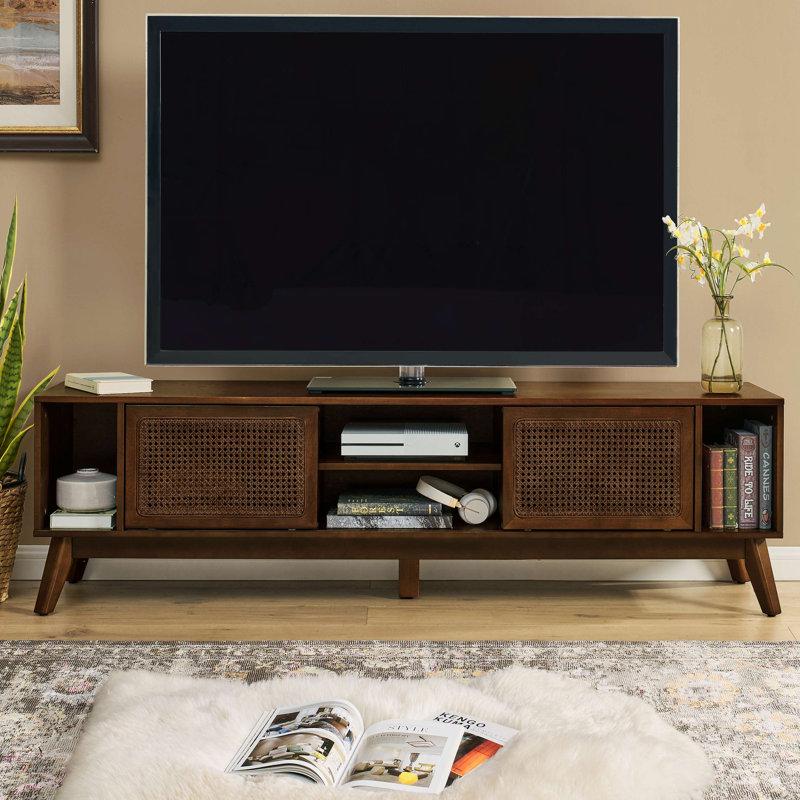 TV Stand Entertainment Cabinet Media Console, Dark Walnut Brown