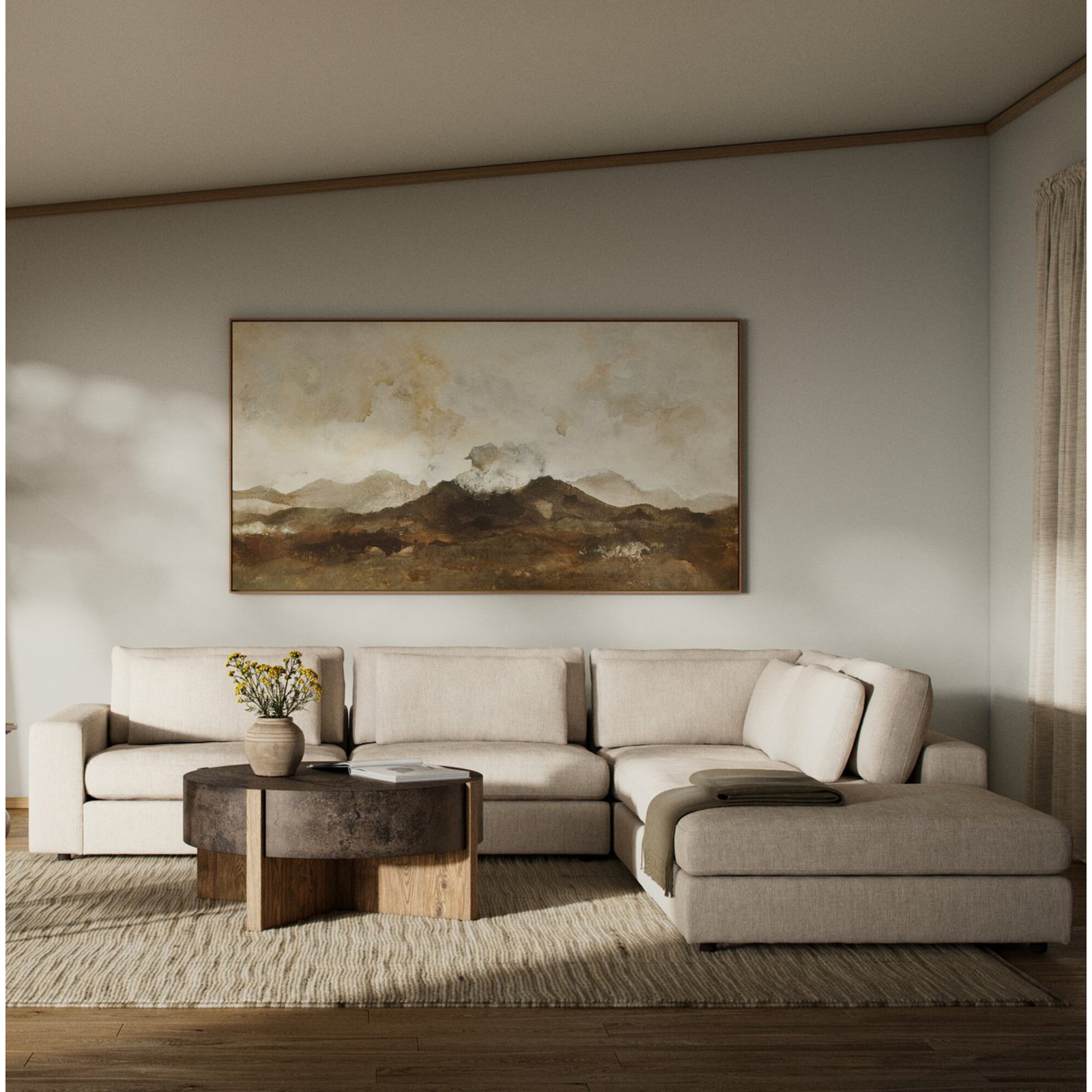 Bridgette 5 - Piece Upholstered Modular Sectional, Essence Natural Performance Basketweave, Right Arm Facing