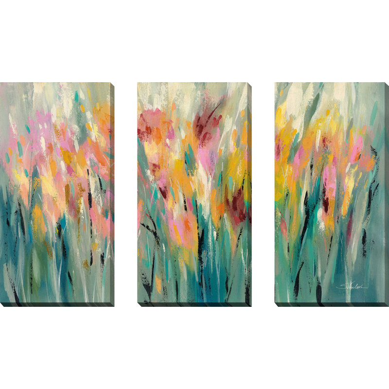 "Summer Garden Joy" par Silvia Vassileva, reproduction sur toile 3 pièces, H 24 po x l 36 po x P 1 po
