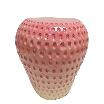 13.4-Inch Strawberry Resin Stool, Multi-Use Side Table Plant Stand For Garden Indoor Outdoor Areas