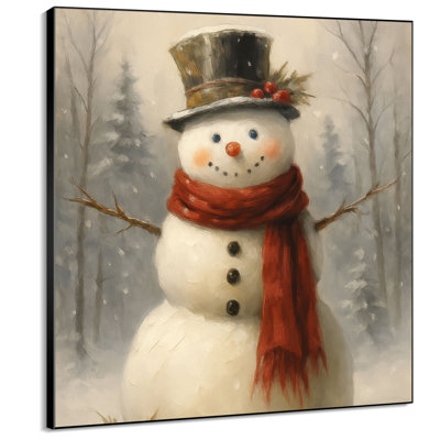 Très grand, reproduction d'art sur tissu - Décoration de Noël rétro bonhomme de neige orange - «Assemblage requis du cadre (cadre non fini)»