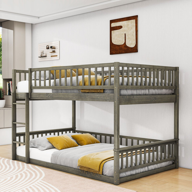 Lit superposé grand sur grand avec motif détachable et échelle, Gris