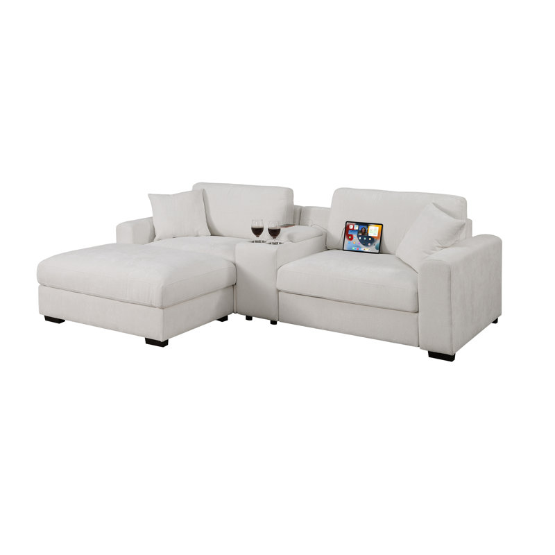Canapé rembourré avec causeuse avec repose-pieds réversible et console multifonctionnelle, Bleu très foncé
