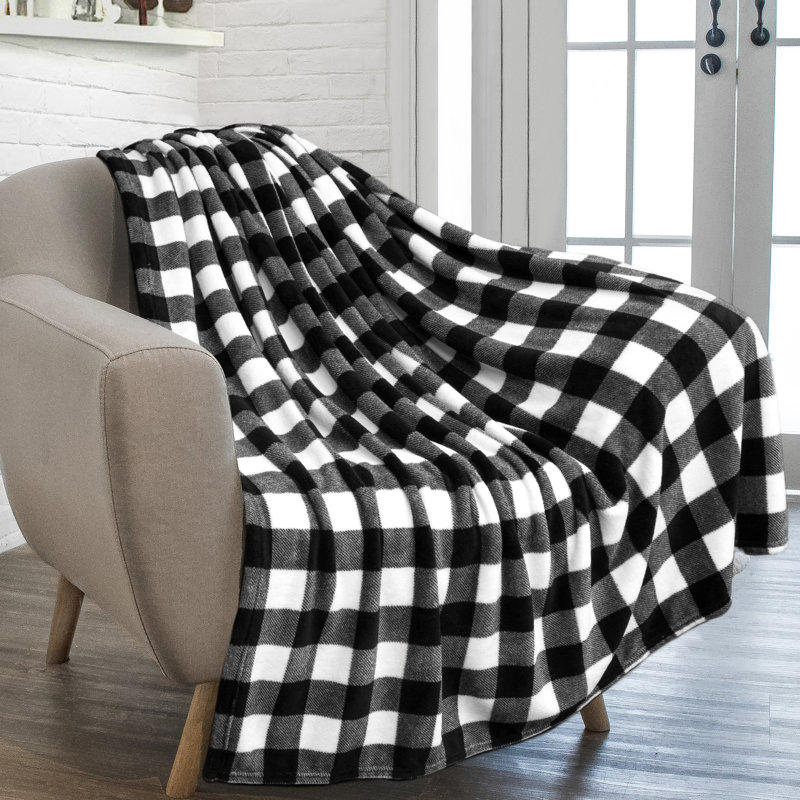  Couverture super douce et confortable, 90 po x 108 po, Blanc / noir