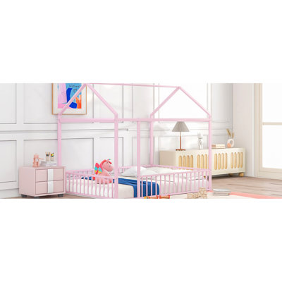 Lit rose en métal avec clôture Playhouse - Idéal pour créer une clôture de chambre amusante, un choix ludique et confortable